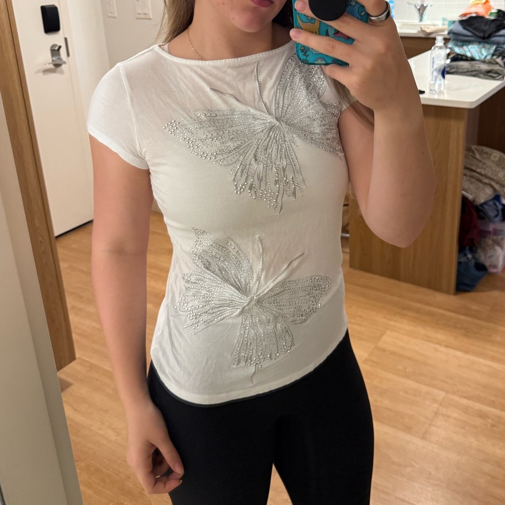 Y2K INC International Concepts White Butterfly Tee